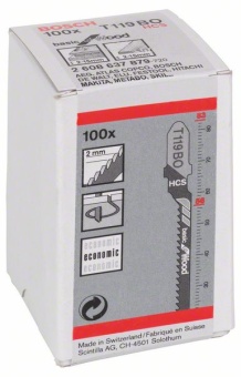 Пильное полотно Bosch Basic for Wood / пилка для лобзика по дереву тонкий круговой пропил (T 119 BO) упаковка 100 шт 2608637879